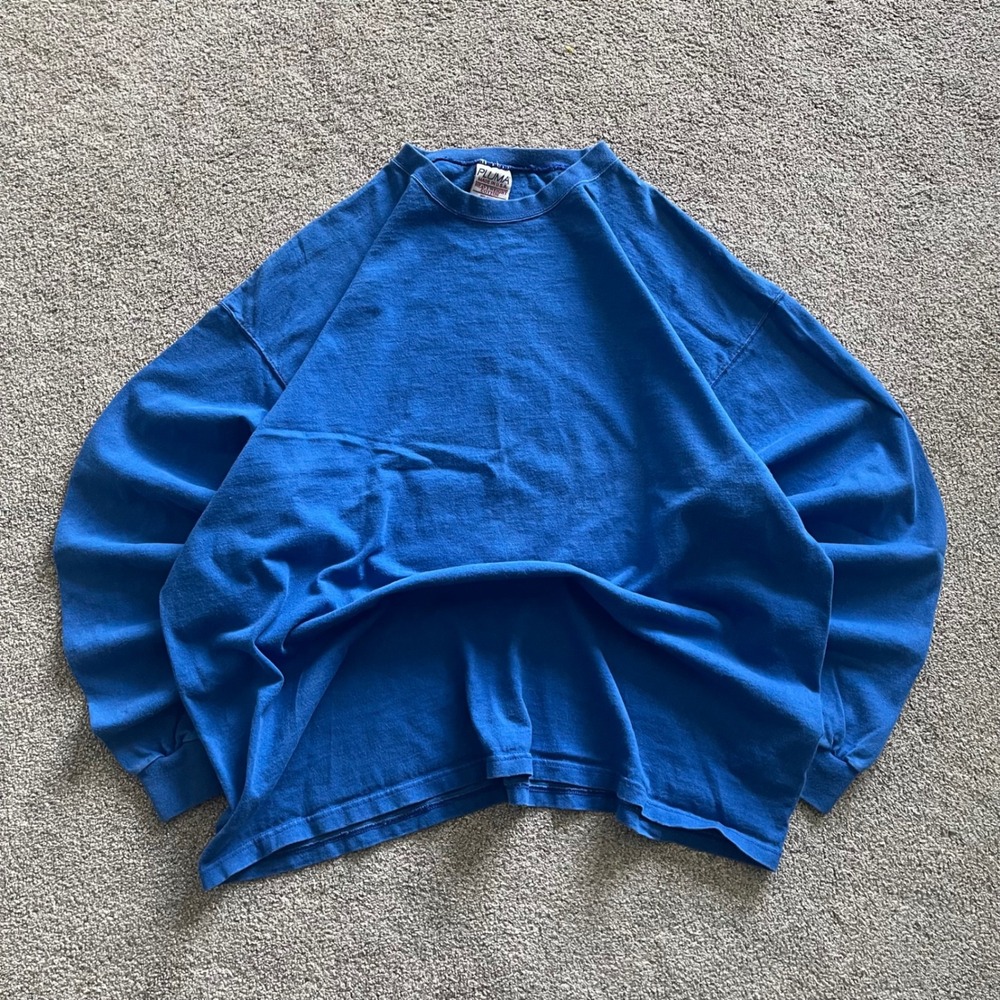 Mens Pluma Long Sleeve T-Shirt XL Blue Excellent Vintage Made in USA Heavyweight